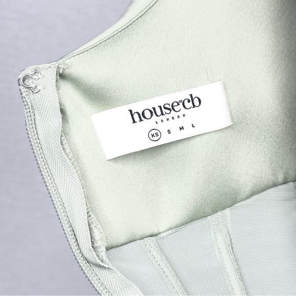 House of CB 'Lulu' Corset Sheer Panel Satin Draped Dress Pistachio XS  US 2-4 - Picture 10 of 16